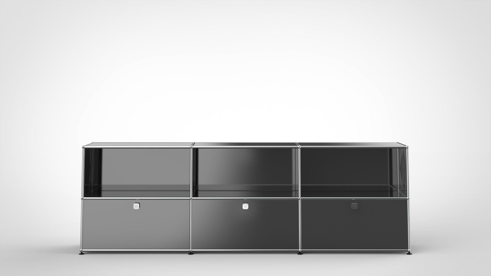 SYSTEM 01 Classic Büroregal mit Klapptüren, RAL 7016 Anthrazitgrau, Glänzend