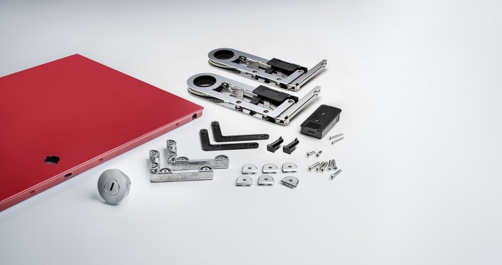 konektra Complete Soft-Close drop-down door kit for USM Haller Ruby red