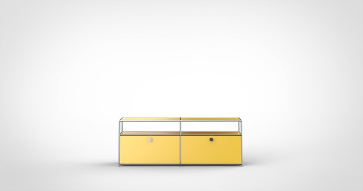 SYSTEM 01 Urban Sideboard with Drop-down doors, RAL 1004 Golden yellow